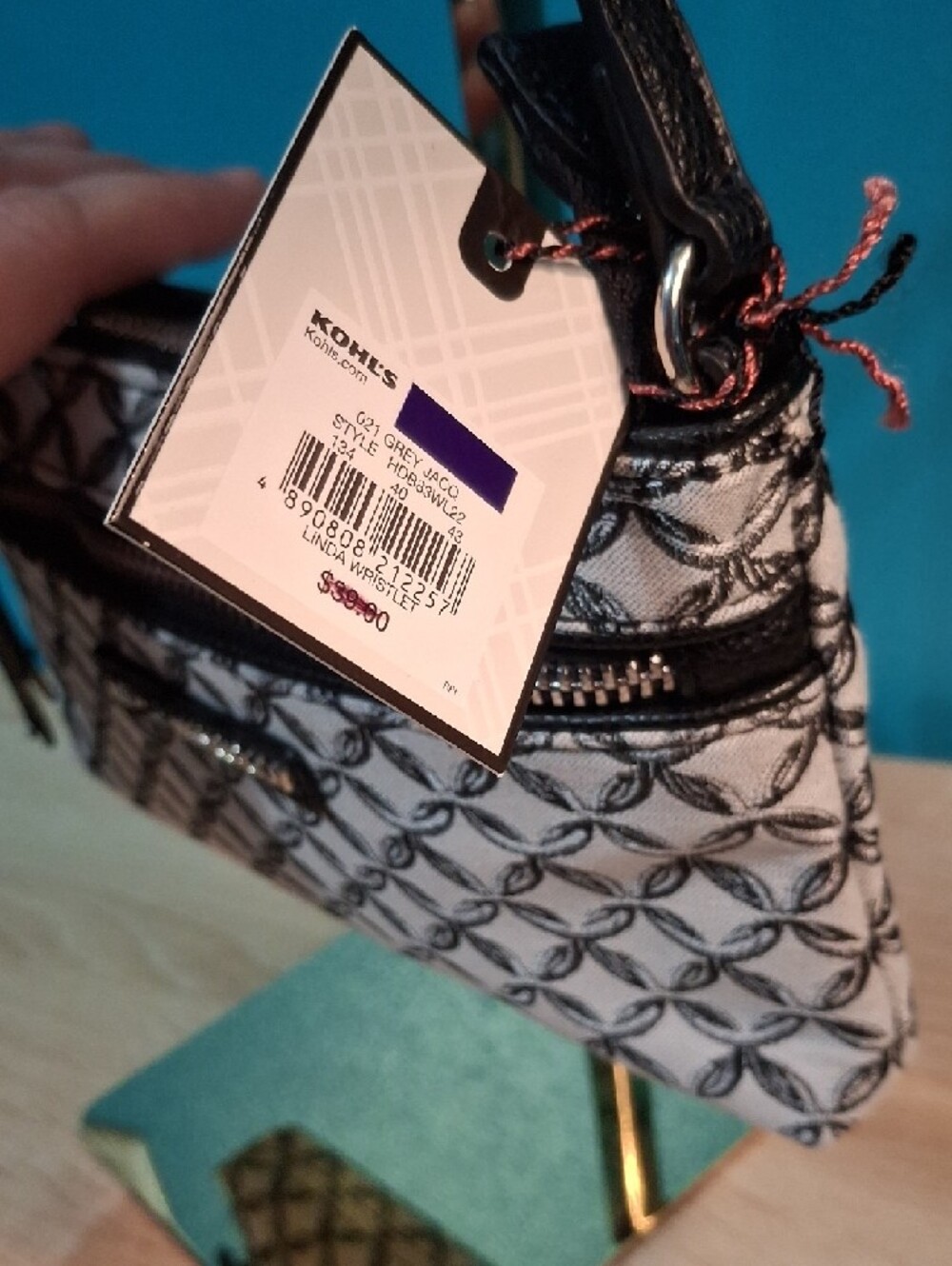 Dana Buchman Black & Grey Patterned Mini Wristlet Nwt - Picture 4 of 8